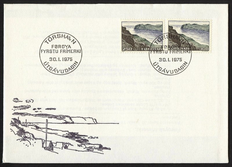 wc064 Faroe Islands 1975 landscapes fjords FDC first day cover