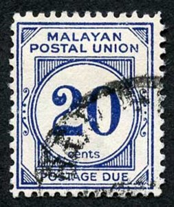 Malay States SGD21a 20c Blue perf 12.5 Wmk Script CA