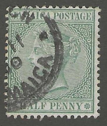 Jamaica, stamp, Scott#16,  used, hinged, half, penny,