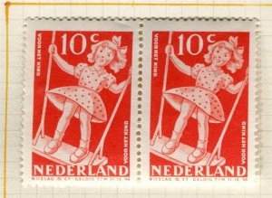 NETHERLANDS; 1948 early Child Welfare issue Mint hinged Pair 10c.