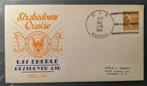 1941 USS Eberle US Navy Destroyer Cachet to Ramsey New Jersey