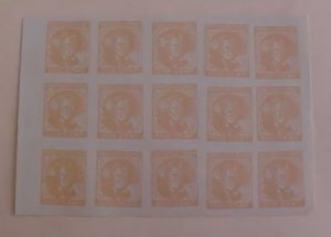 CONFEDERATE  #14  BLOCK OF 15  MINT NO GUM PRIVATE REPRINT