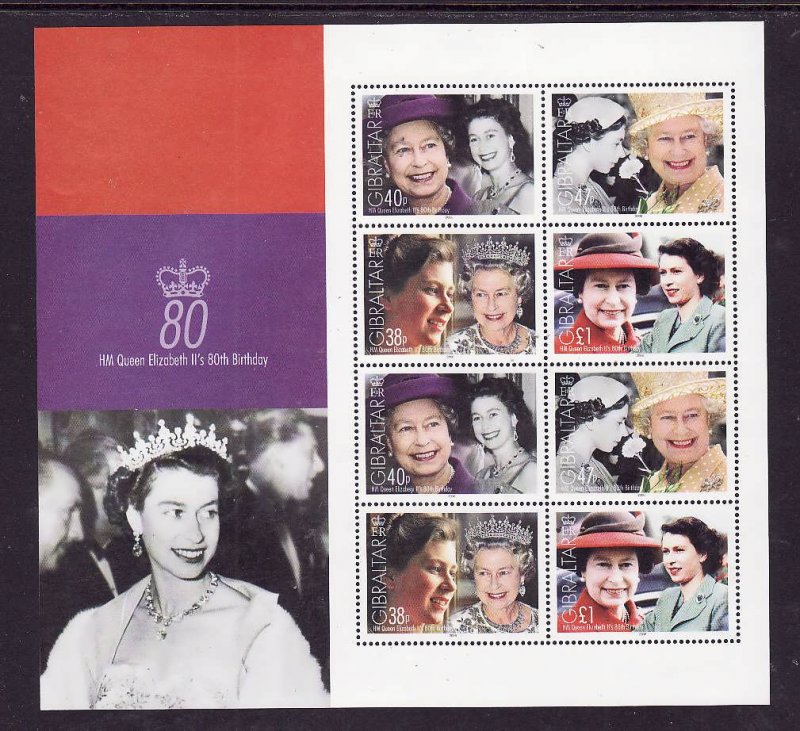 Gibraltar-Sc#1038-unused NH sheet-QEII-80th Birthday-2006-