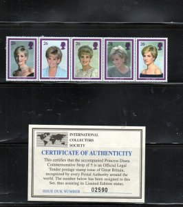 GREAT BRITAIN #1795a 1998 DIANA PRINCESS OF WALES MINT VF NH O.G S/5 bb