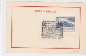 Austria 1955 Building Slogan Cancel + Stamp Sheet ref 22270