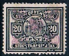 USA 20c New York Stock Transfer Stamp, used, perfin, VF