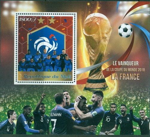 SOCCER WORLD CUP 2018 WINNERS FRANCE FOOTBALL MALI 2018 MNH STAMP SET