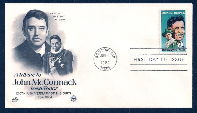 UNITED STATES FDC 20¢ John McCormack 1984 Postal Society