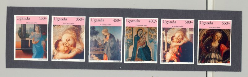 Uganda #1448-1453 Christmas Art 6v Imperf Proofs on Construction Paper