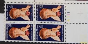 2449 25c Marianne Moore, Plate Block LR