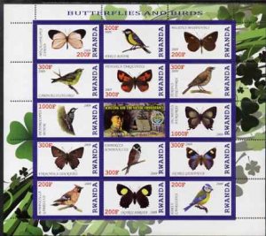 RWANDA - 2009 - Butterflies & Birds - Perf 14v Sheet - MNH - Private Issue