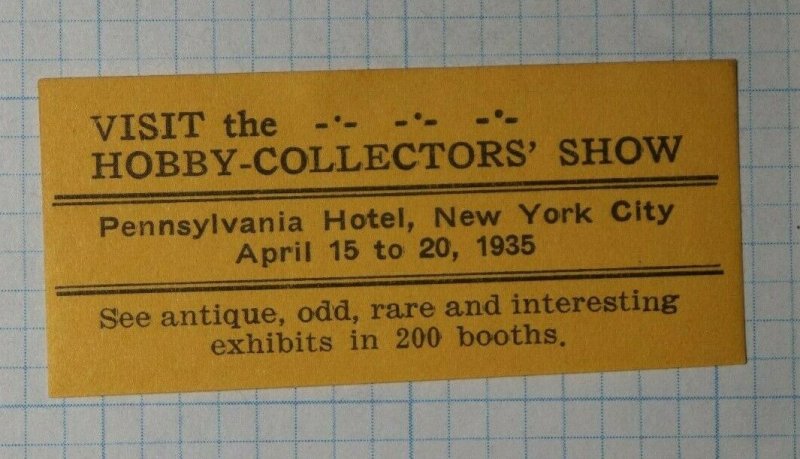 Hobby Collectors Show NYC 1935 Company Brand Ad Poster Stamp