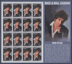 GAMBIA Sc# 1825.1 BOB DYLAN STAMP IN FULL DECORATIVE SHEET of 16