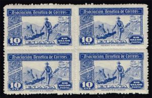 Spain Charity Label Cinderella Block of 4; MNH