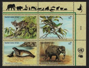 UN Vienna Ocelot Bird White Eye Monk Seal Elephant 4v Block of 4v 1994 MNH