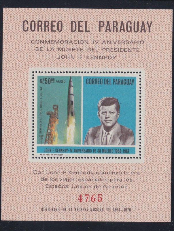 Paraguay # C317, John F. Kennedy, Saturn Rocket, perf, NH, 1/2 Cat.