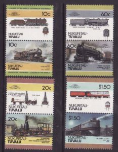 Tuvalu-Nukufetau-Sc#26,29,35,39- id7-four unused NH Trains-Locomotives-1985-8-