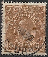 AUSTRALIA 1930 5d KGV, Sc 75, Used F, MELBOURNE postmark/cancel