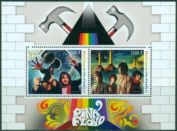 2018 miniature sheet Pink Floyd 2 values music rock pops hammers prism