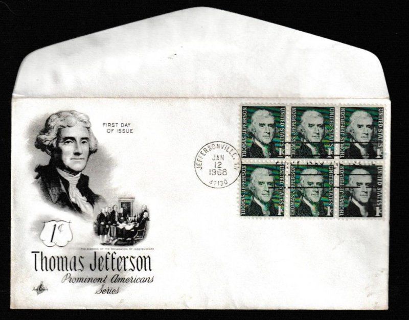 US SCOTT#1278 1968 1c THOMAS JEFFERSON ARTCRAFT FDC - UNADDRESSED/UNSEALED