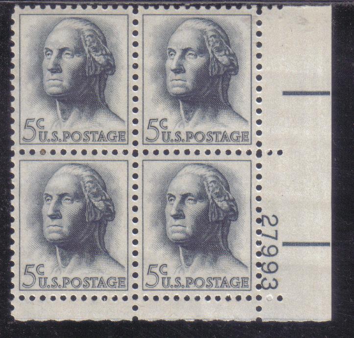 1213 - .05 Washington plate block mnh vf. # 27993 cv$7.50 LR