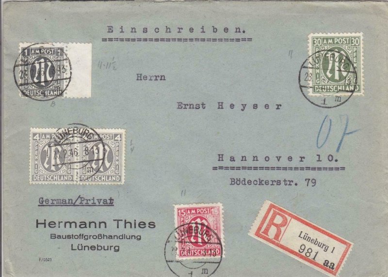 1946, Luneburg to Hanover, Germany, Registered W/AMG's (28517)