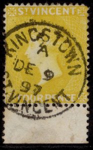 ST. VINCENT QV SG56, 4d yellow, VERY FINE USED. Cat £15. MARGINAL CDS