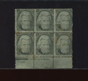 93 Jackson RARE F-Grill Mint Imprint Margin Block of 6 Stamps (93 Block 3)