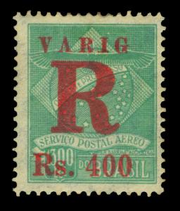 BRAZIL 1928 AIRMAIL - VARIG - REGISTRATION Stamps 400/1300r grn Sc#3CLF1 mint MH