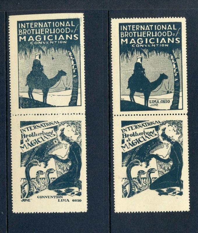 VINTAGE MAGICIAN STAMPS: INTERNATIONAL BROTHERHOOD OF MAGICIANS LOT OF 2 PAIRS