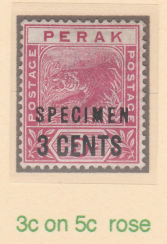 MALAYA - PERAK  1895 3c on 5c  SPECIMEN