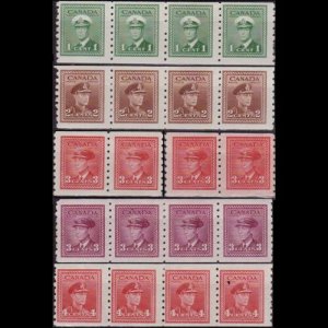 CANADA 1942 - Scott# 263-7 King Strips Set of 20 LH back stuck