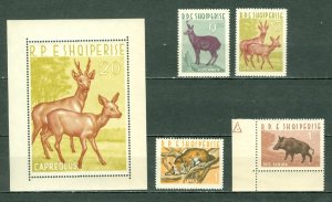 ALBANIA 1962  ANIMALS #639-643...SET & SOUV. SHEET MNH..$157.00