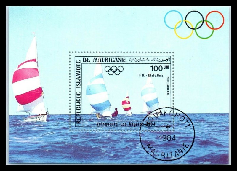 1984 MAURITANIA Souvenir Sheet - Gold Medal Winners Sailing Olympic Games L1 