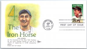 US FIRST DAY COVER LOU GEHRIG THE IRON HORSE BASEBALL ON GILL CRAFT CACHET 1989
