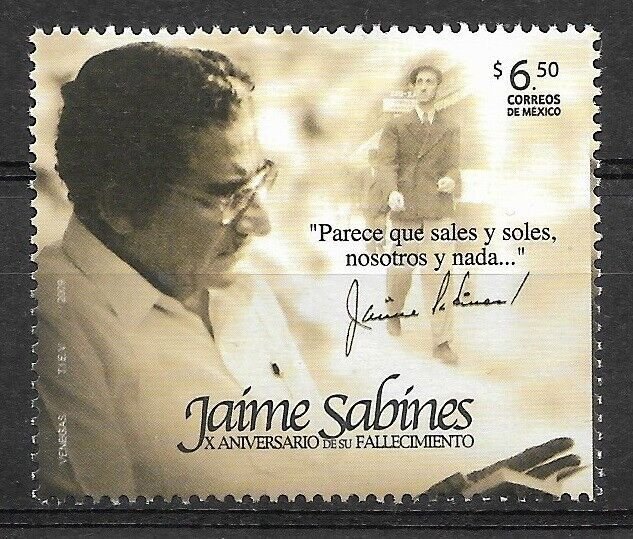 MEXICO 2009 JAIME SABINES ANNIV. OF DEATH POETRY WRITER 1 VALUE COMPLETE MINT NH