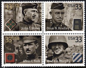SC#3393-96 33¢ Distinguished Soldiers Block of Four (2000) MNH