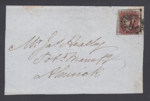 Great Britain Sc 3, SG 8, 1841 PENNY RED on 1845 cover fragment, H in grid, E-B