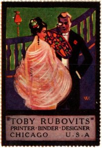 Vintage Circa 1910s–1920s US Poster Stamp Toby Rubovits Printer-Binder-Designer