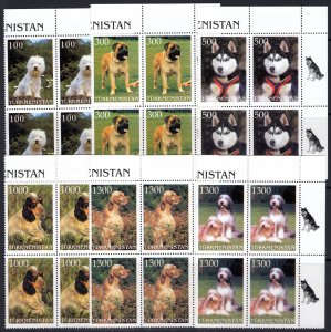 Turkmenistan 1997 DOGS (Mammals)  Set of 6 values in a Block of 4 MNH