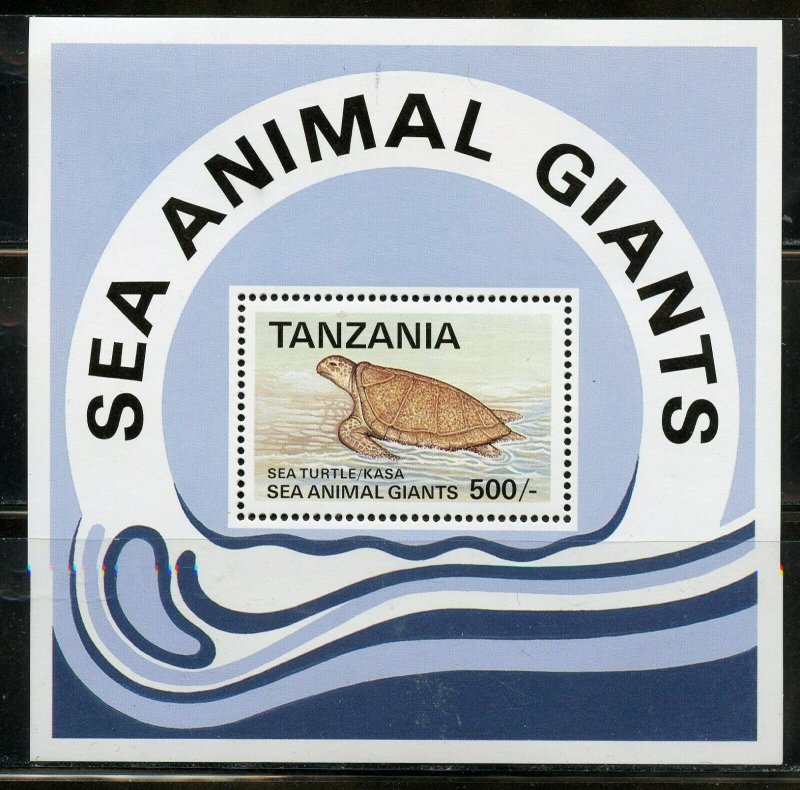 TANZANIA  SCOTT#950/54 SEA ANIMAL GIANTS SET AND  SOUVENIR SHEET  MINT NH  