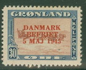 GREENLAND #24a (24v2) 30ore Wrong Color Ovpt, og, NH, VF, Scott $400.00