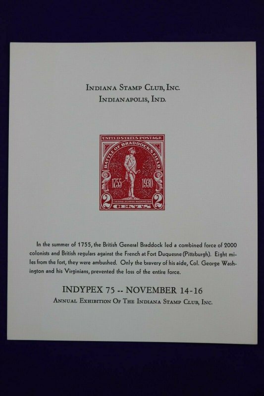 INDYPEX 1975 Indiana stamp club Indianapolis ID 688 reprint Souvenir card page 