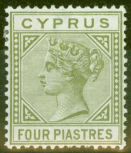 Cyprus 1892 4pi Olive Green SG35 Fine Mtd Mint