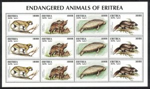 Eritrea Monkey Dugong Aardwolf Rat 4v Endangered Animals Sheetlet SG#323-326