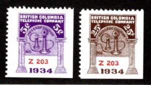 BCT112-BCT113, MNH, NGAI, 1934, 5c & 25c, matching #'s, British Columbia, Canada