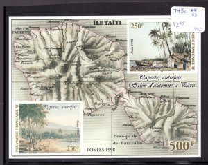 1998 French Polynesia Sc# 743c s/s - 250F Cultural Paintings & Map  MNH Cv$12