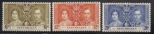 Seychelles SC#122-124 Coronation of King George VI (1937) MH