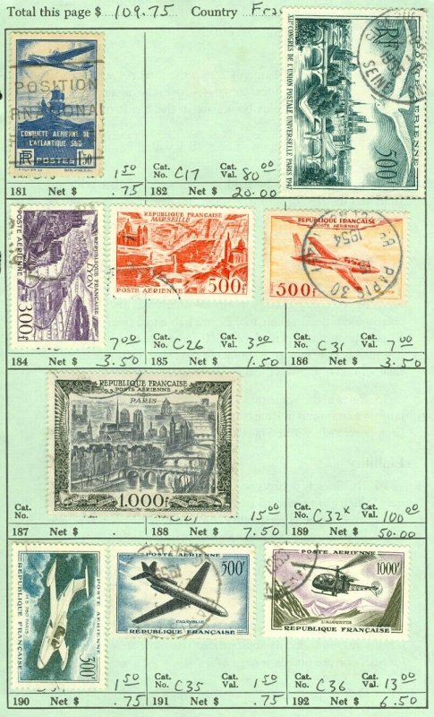 EDW1949SELL : FRANCE 1936-58 Scott #C16//36. 9 different. All VF, Used. Cat $132