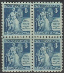 1940  Cuba Stamps Sc RA3  Health Protecting Children Tax Stamp Block 4 MNH